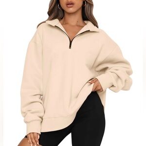 Trendy Queen Oversized Half Zip Fleece Pullover - Apricot